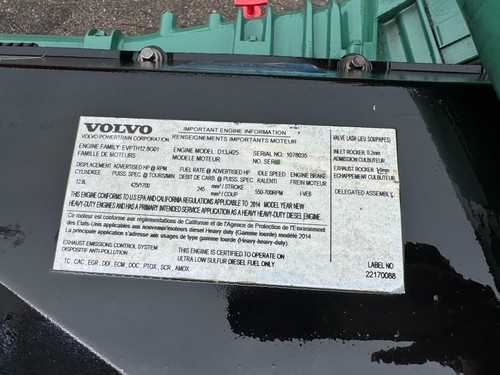 2014 Volvo D13 Diesel Engine, EPA13, D13J, Fam # EVPTH12.8G01, 12.8L, 425HP thumbnail 8