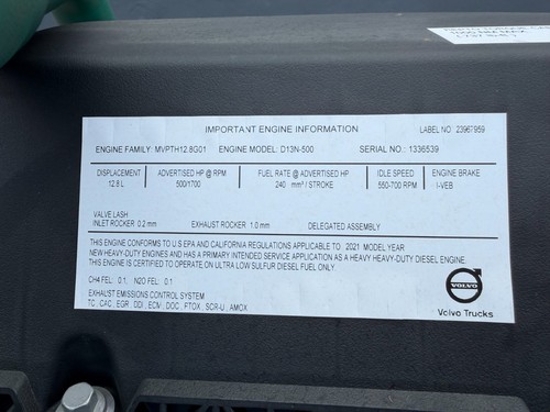 NEW 2021 Volvo D13N Diesel Engine, D13N-500, EPA 21, MVPTH12.8G01, CRATE ENGINE thumbnail 8